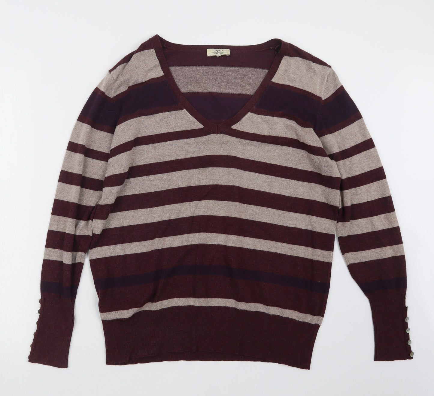 Papaya Womens Beige Striped Knit Pullover Jumper Size 20