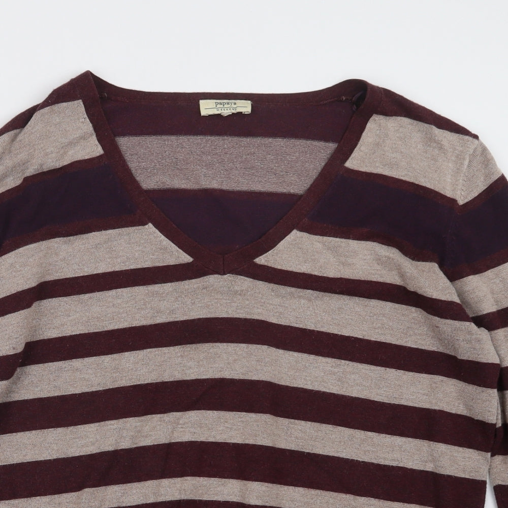 Papaya Womens Beige Striped Knit Pullover Jumper Size 20