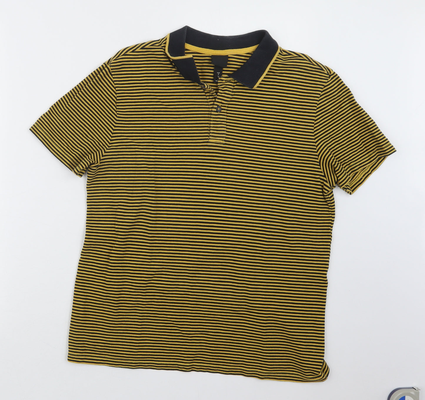 H&M Mens Yellow Striped   Polo Size M