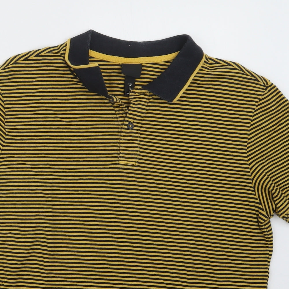 H&M Mens Yellow Striped   Polo Size M