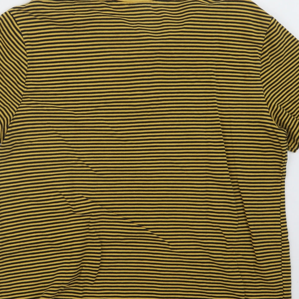 H&M Mens Yellow Striped   Polo Size M