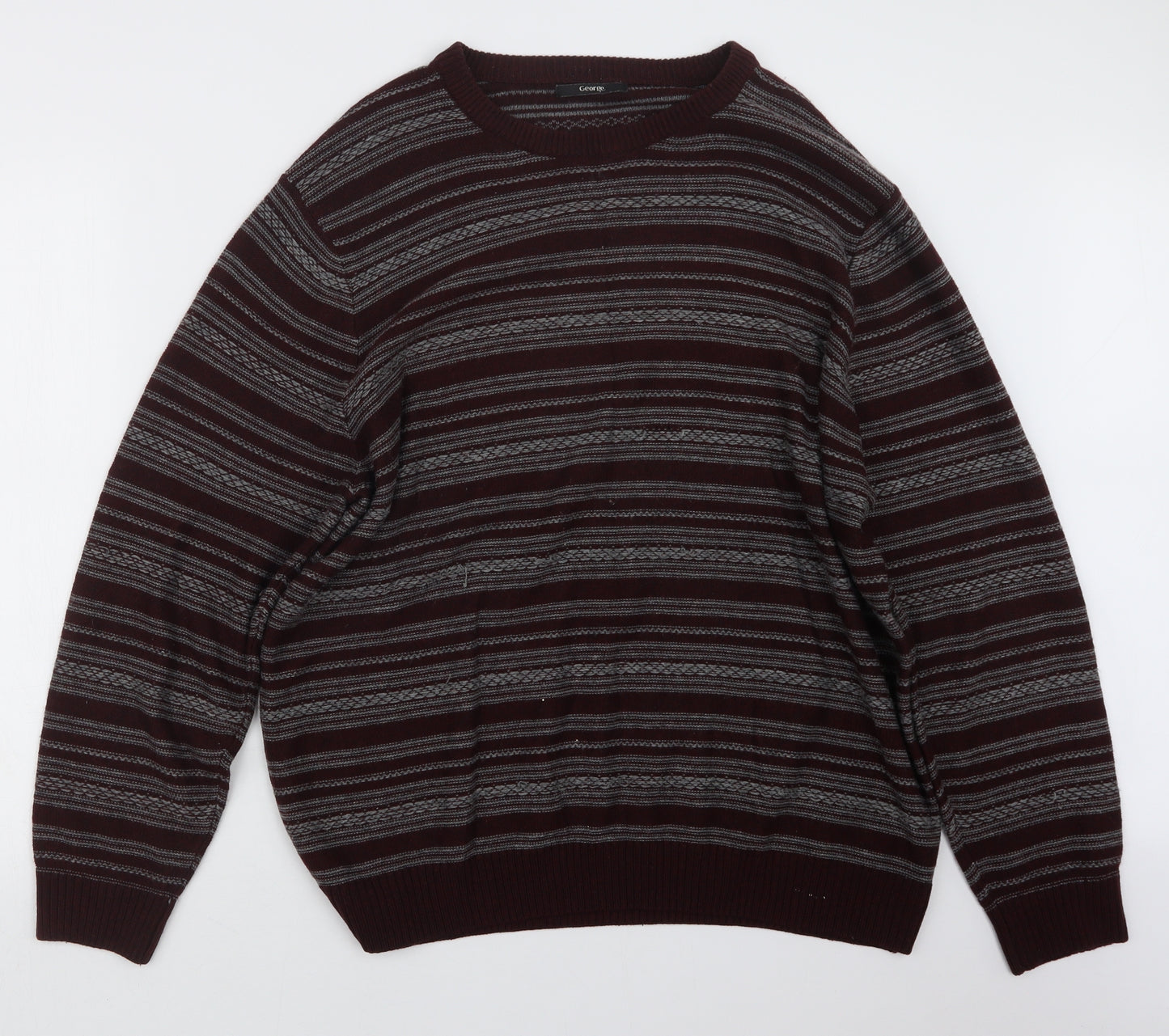 George Mens Purple Striped Knit Pullover Jumper Size 2XL