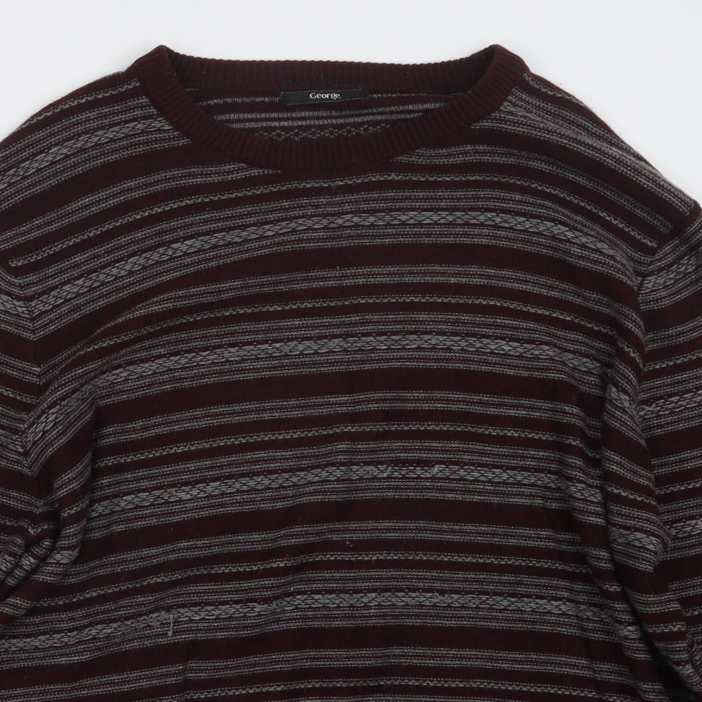 George Mens Purple Striped Knit Pullover Jumper Size 2XL