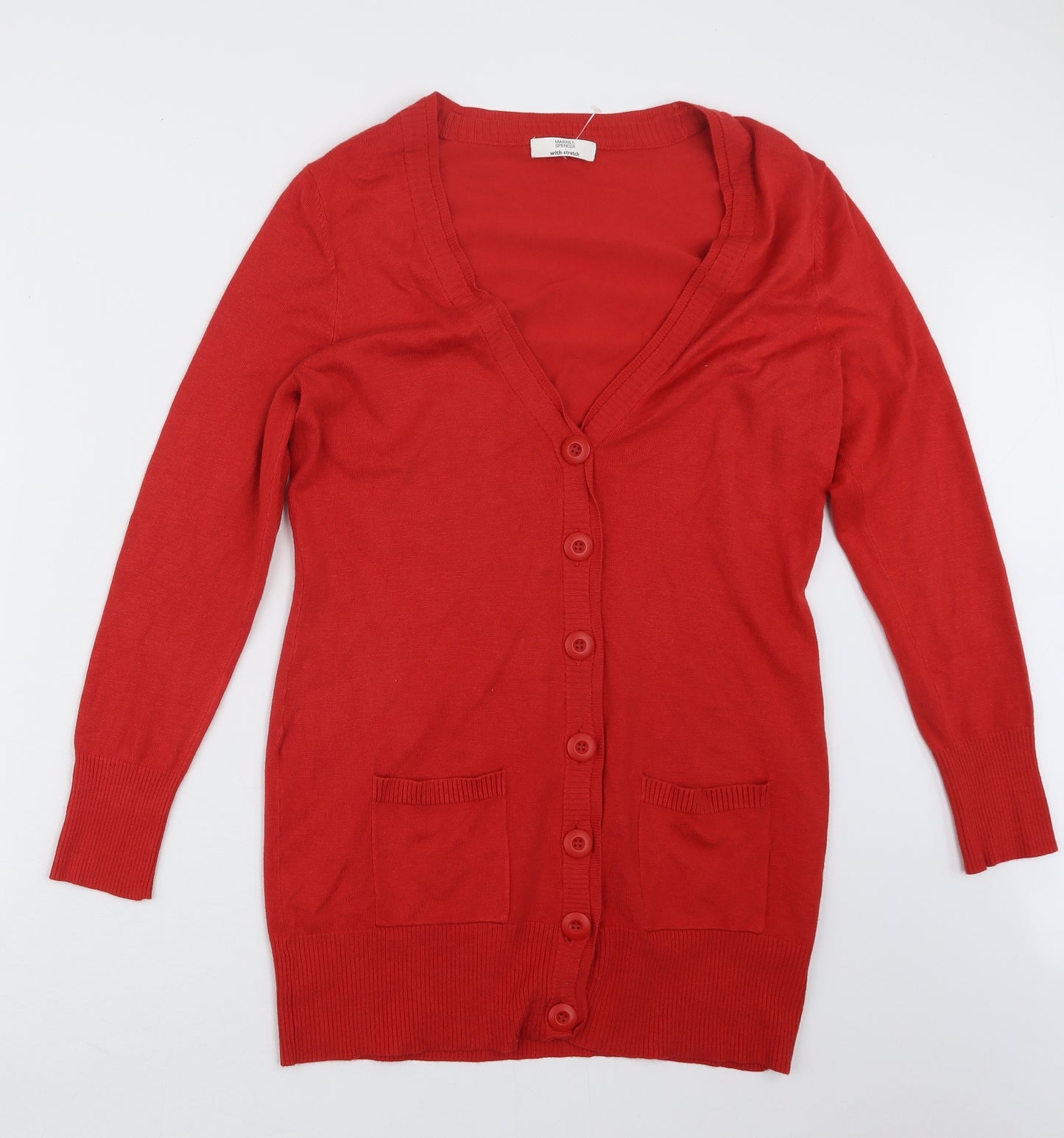 Marks and Spencer Womens Red  Knit Cardigan Jumper Size 12