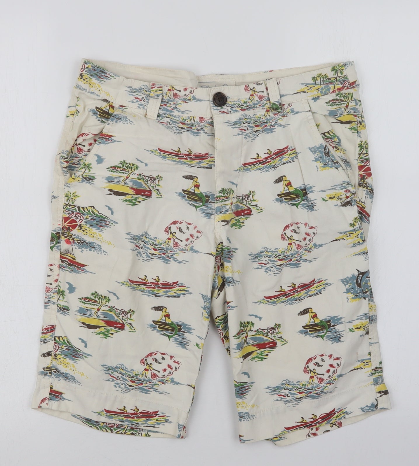 New Look Mens White Geometric  Cargo Shorts Size 28 in