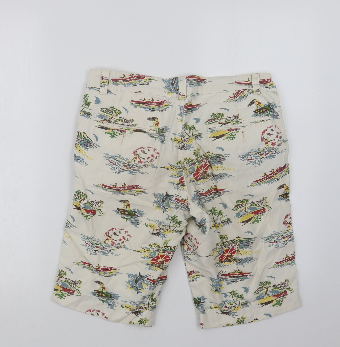 New Look Mens White Geometric  Cargo Shorts Size 28 in