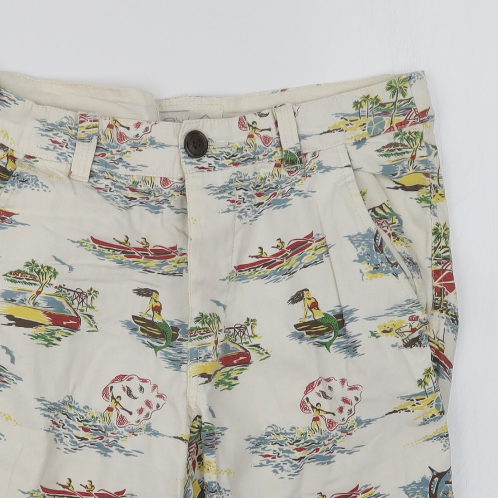 New Look Mens White Geometric  Cargo Shorts Size 28 in