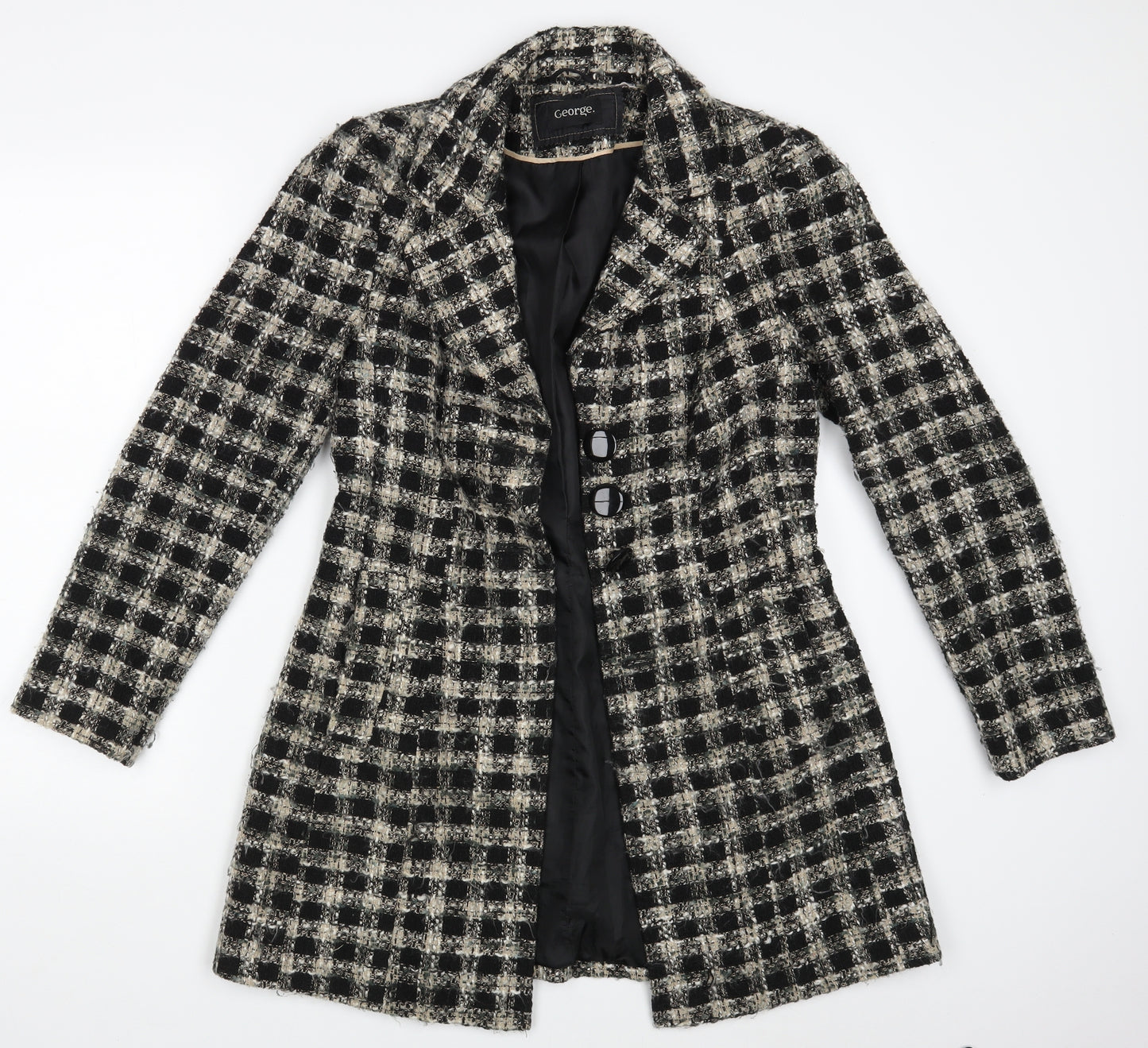 George Womens Black Check  Overcoat Coat Size 10