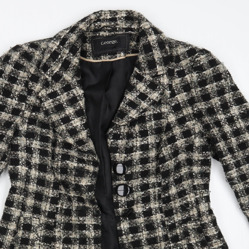 George Womens Black Check  Overcoat Coat Size 10