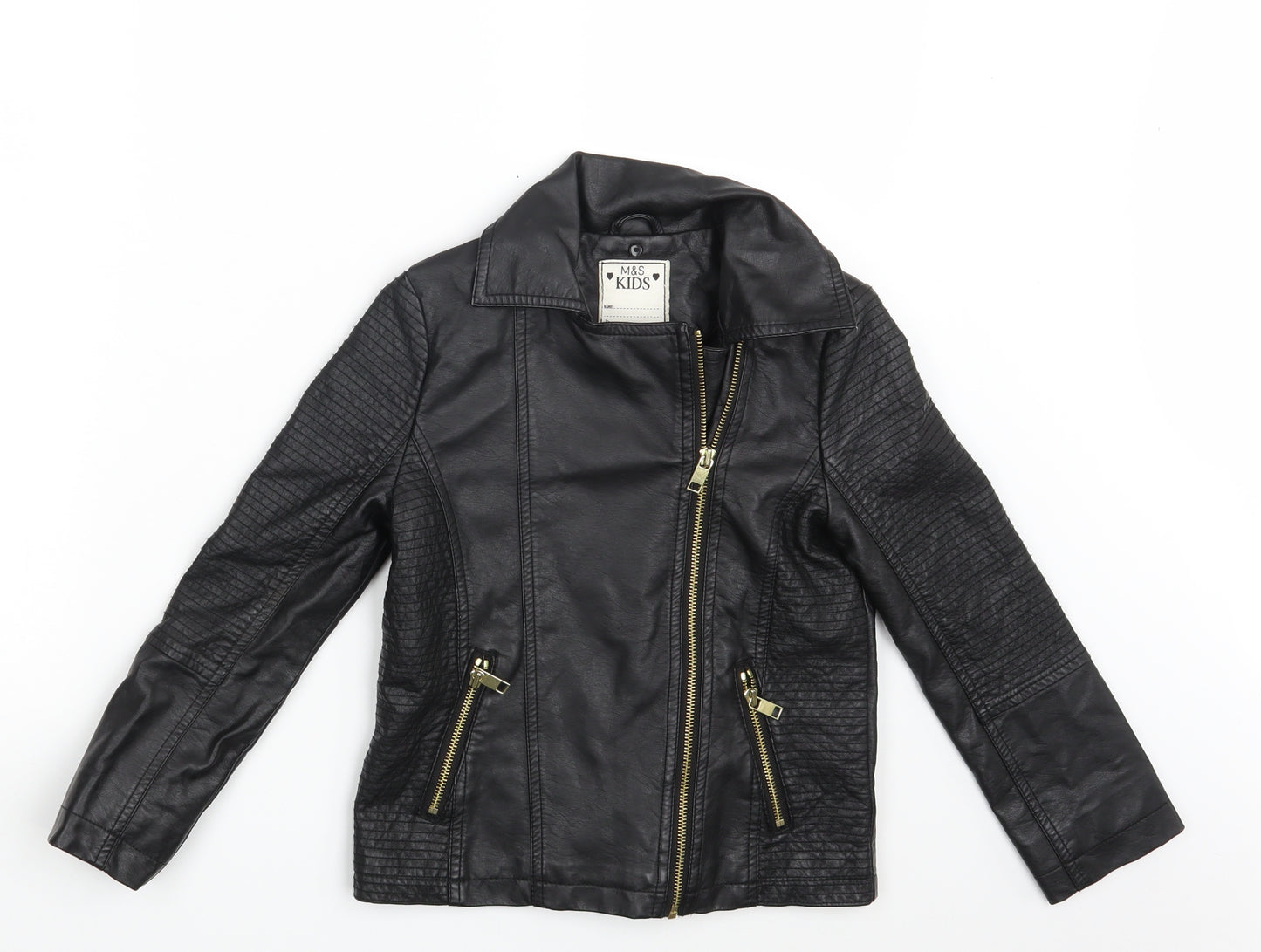 M&S Girls Black   Biker Jacket Size 9-10 Years