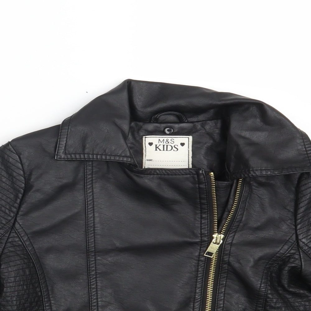M&S Girls Black   Biker Jacket Size 9-10 Years
