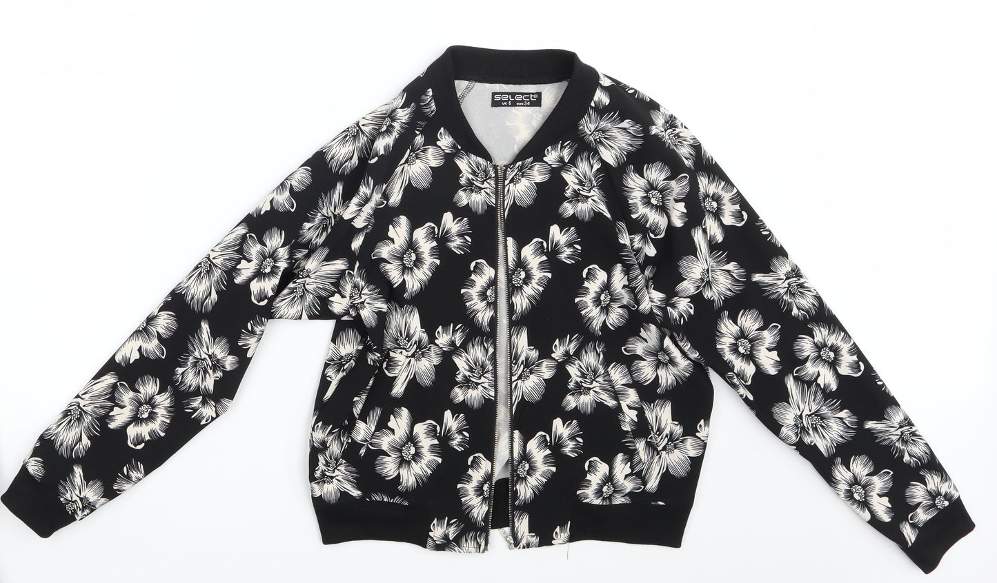 Select Womens Black Floral  Jacket Coat Size 6