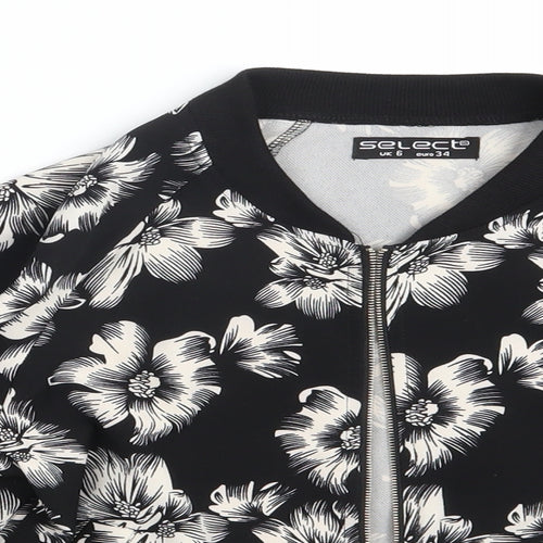 Select Womens Black Floral  Jacket Coat Size 6