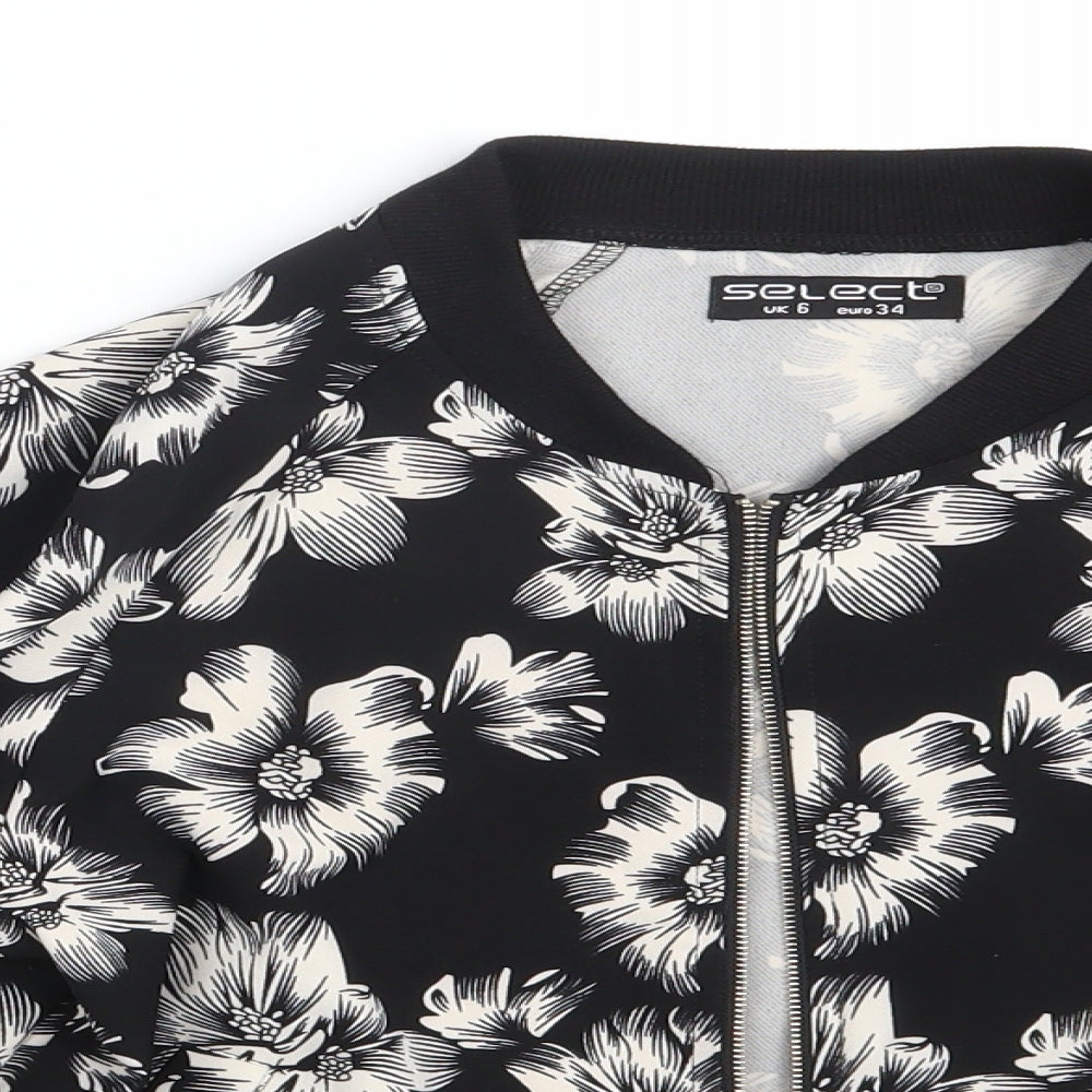 Select Womens Black Floral  Jacket Coat Size 6