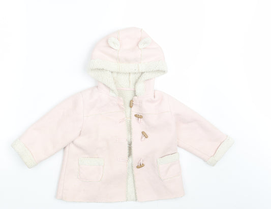 Front view of Matalan girls’ pink overcoat coat, size 12-18, months
