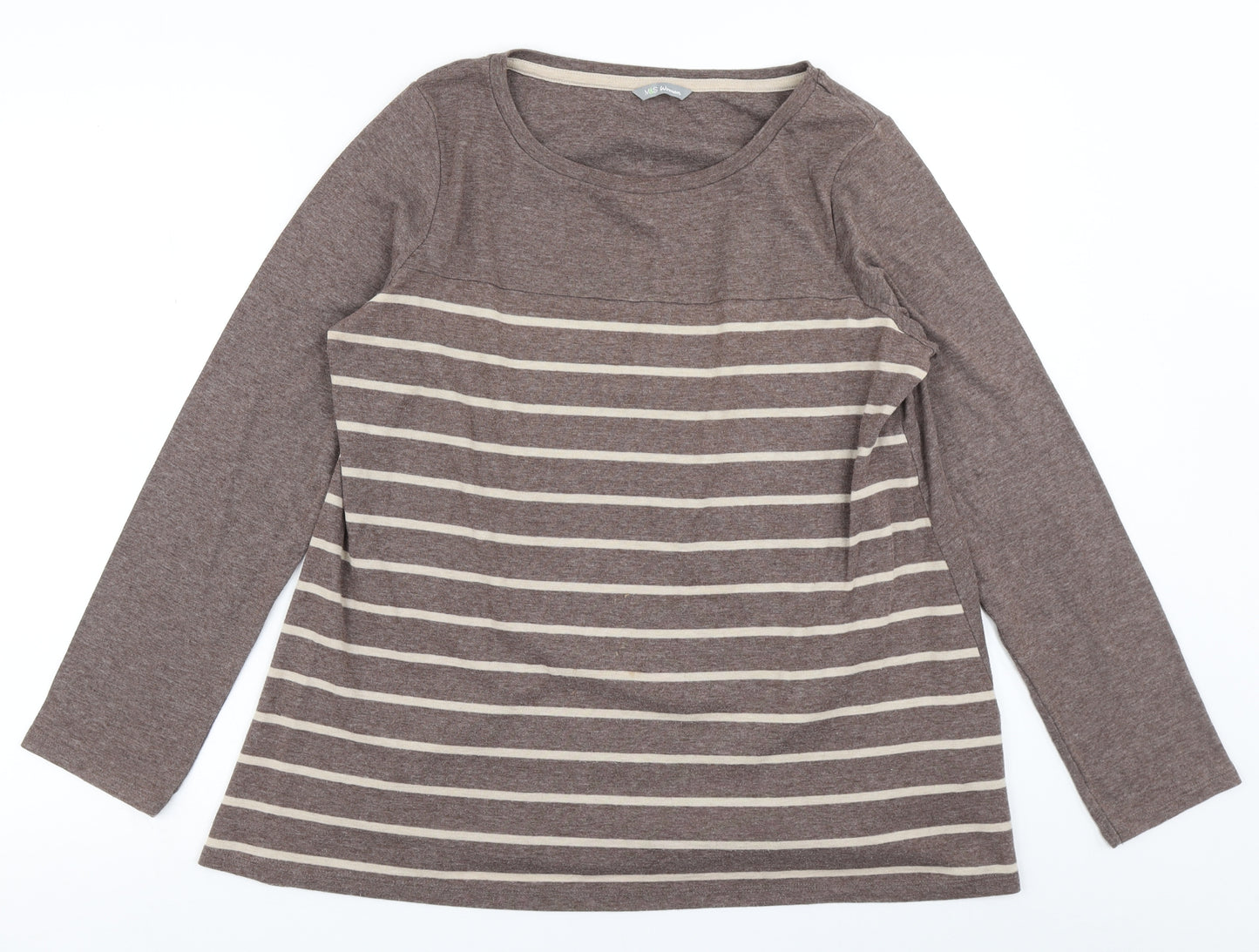M&S Woman Womens Brown Striped  Basic T-Shirt Size 14