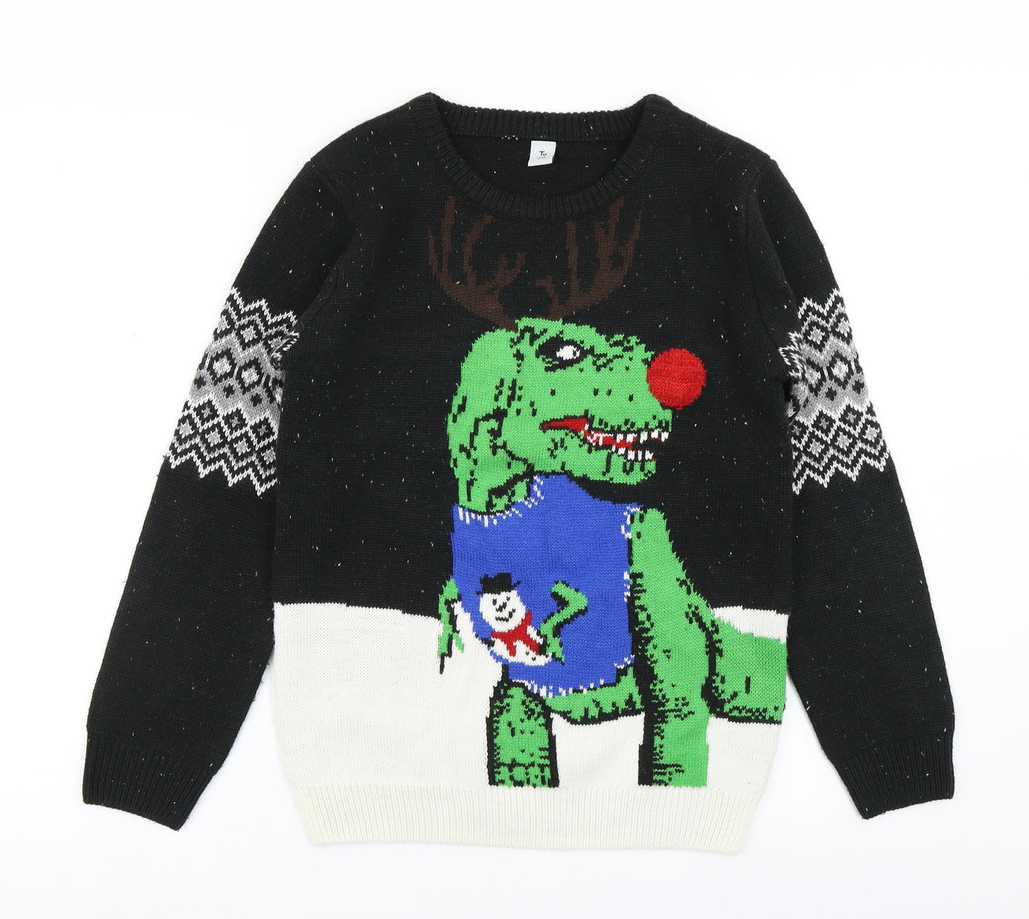 TU Boys Black  Knit Pullover Jumper Size 12 Years  - Dinosaur Christmas Jumper