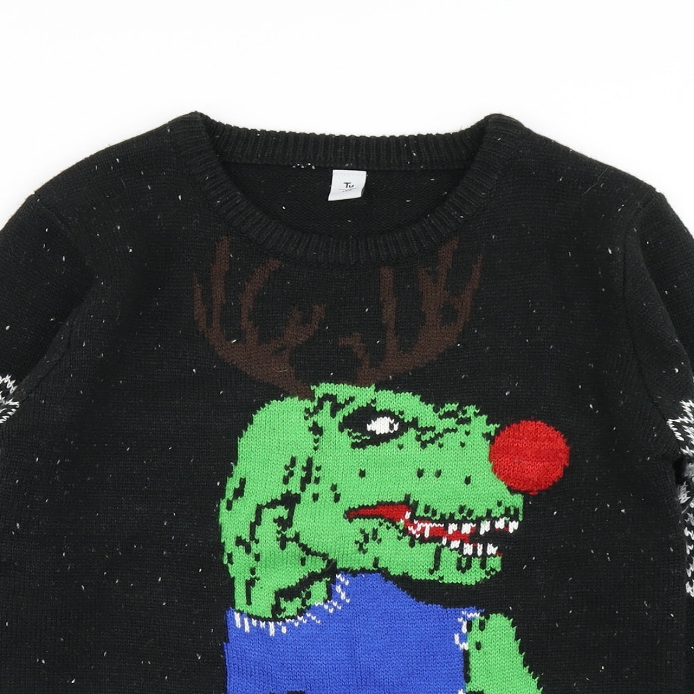 TU Boys Black  Knit Pullover Jumper Size 12 Years  - Dinosaur Christmas Jumper