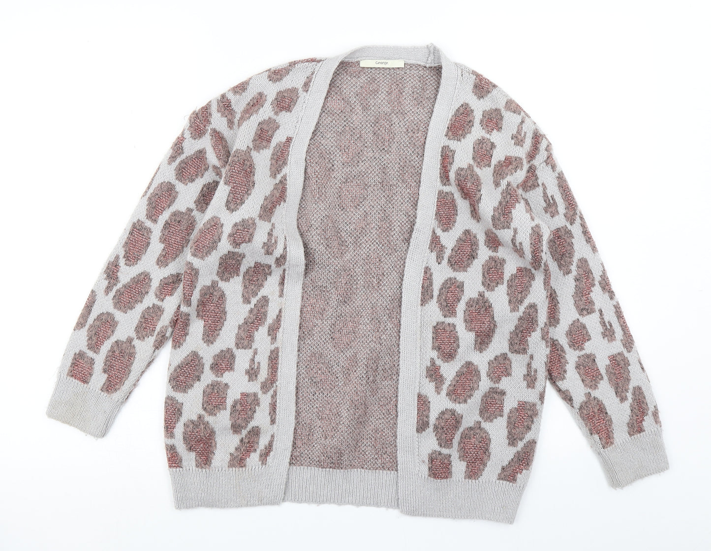 George Girls Grey Animal Print Knit Cardigan Jumper Size 9-10 Years