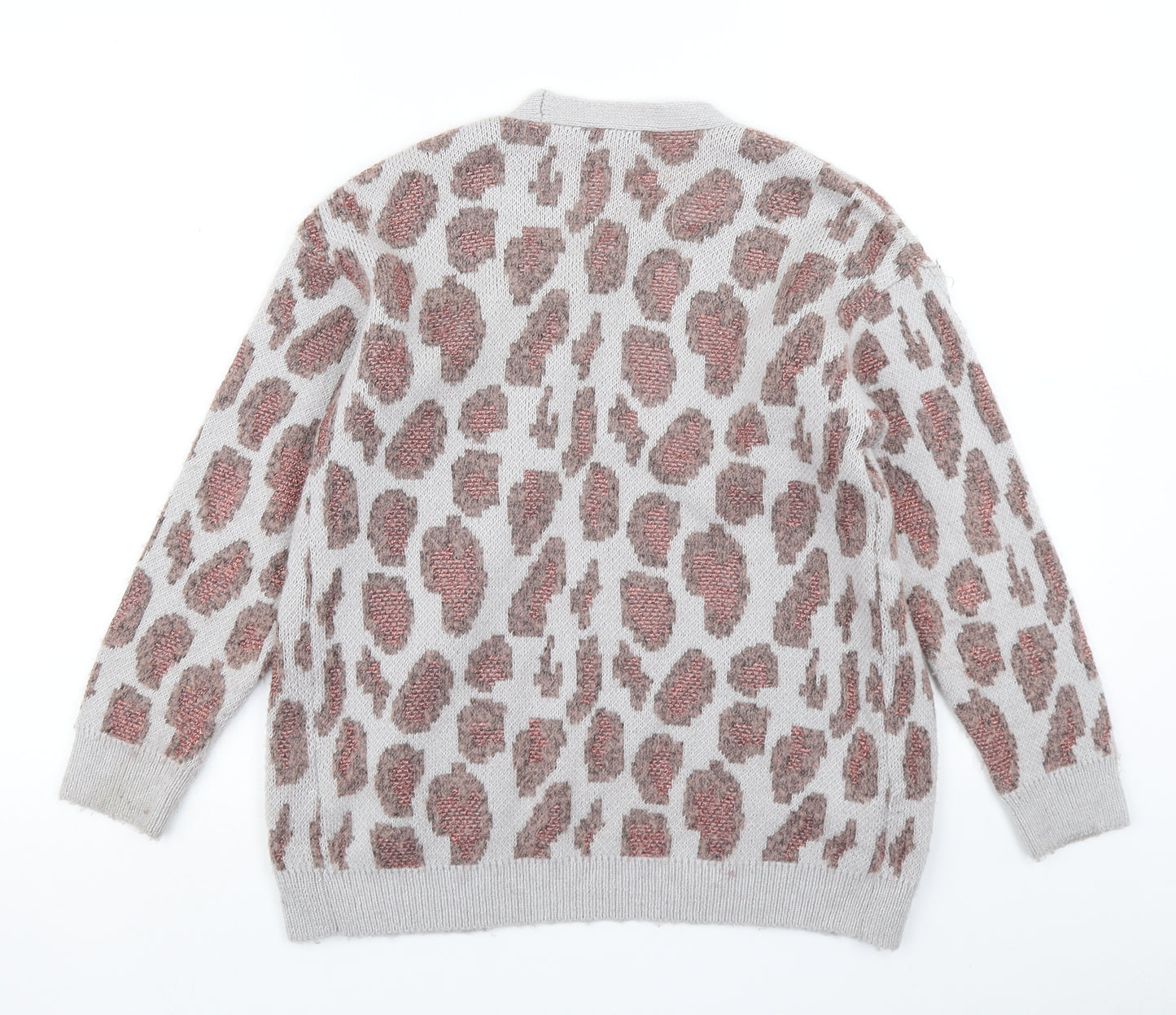 George Girls Grey Animal Print Knit Cardigan Jumper Size 9-10 Years