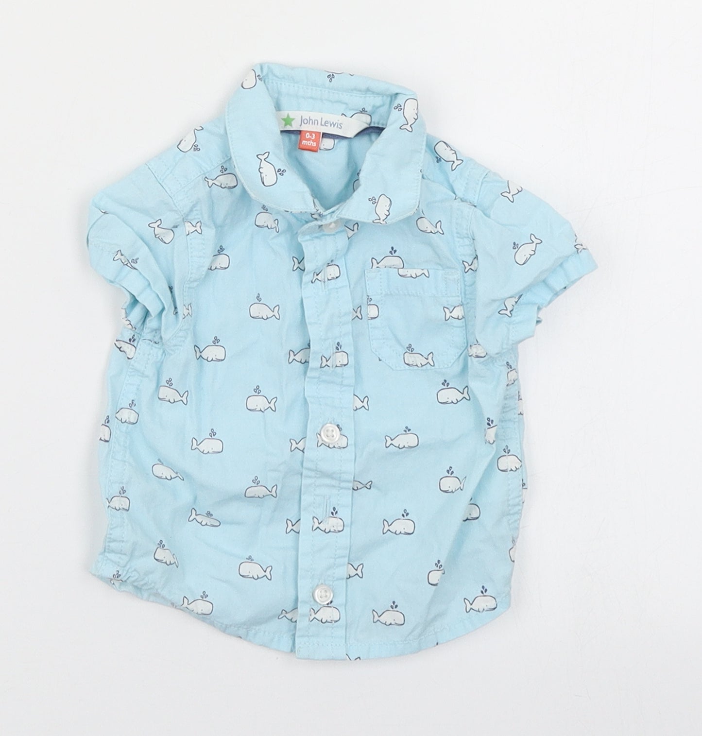 John Lewis Boys Blue Spotted  Basic Button-Up Size 0-3 Months  - Whale print