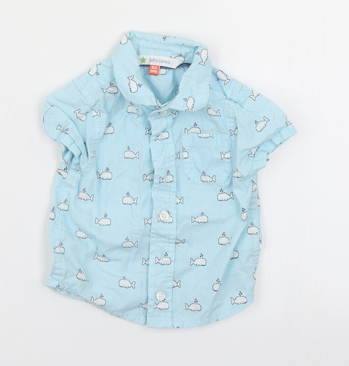 John Lewis Boys Blue Spotted  Basic Button-Up Size 0-3 Months  - Whale print