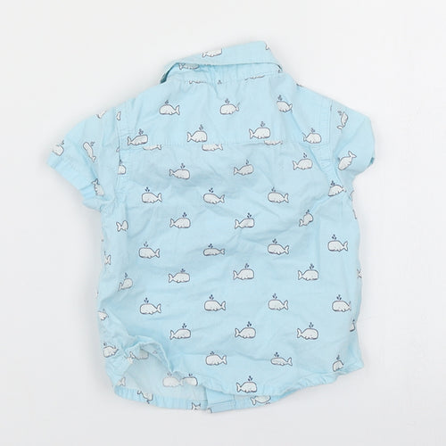 John Lewis Boys Blue Spotted  Basic Button-Up Size 0-3 Months  - Whale print