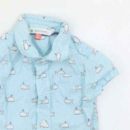 John Lewis Boys Blue Spotted  Basic Button-Up Size 0-3 Months  - Whale print