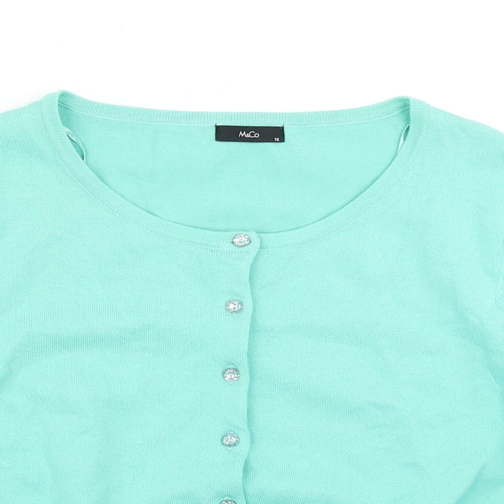 M&Co Womens Green  Knit Cardigan Jumper Size 12