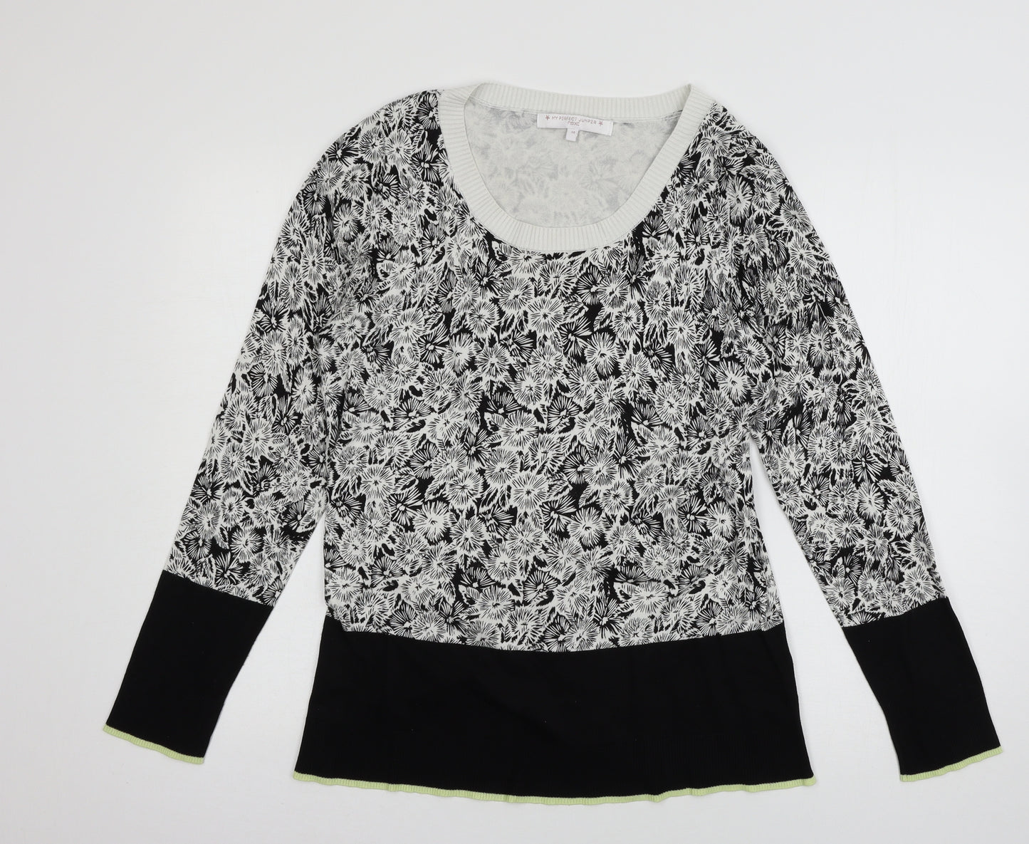 NEXT Womens White Floral Knit Pullover Jumper Size 14