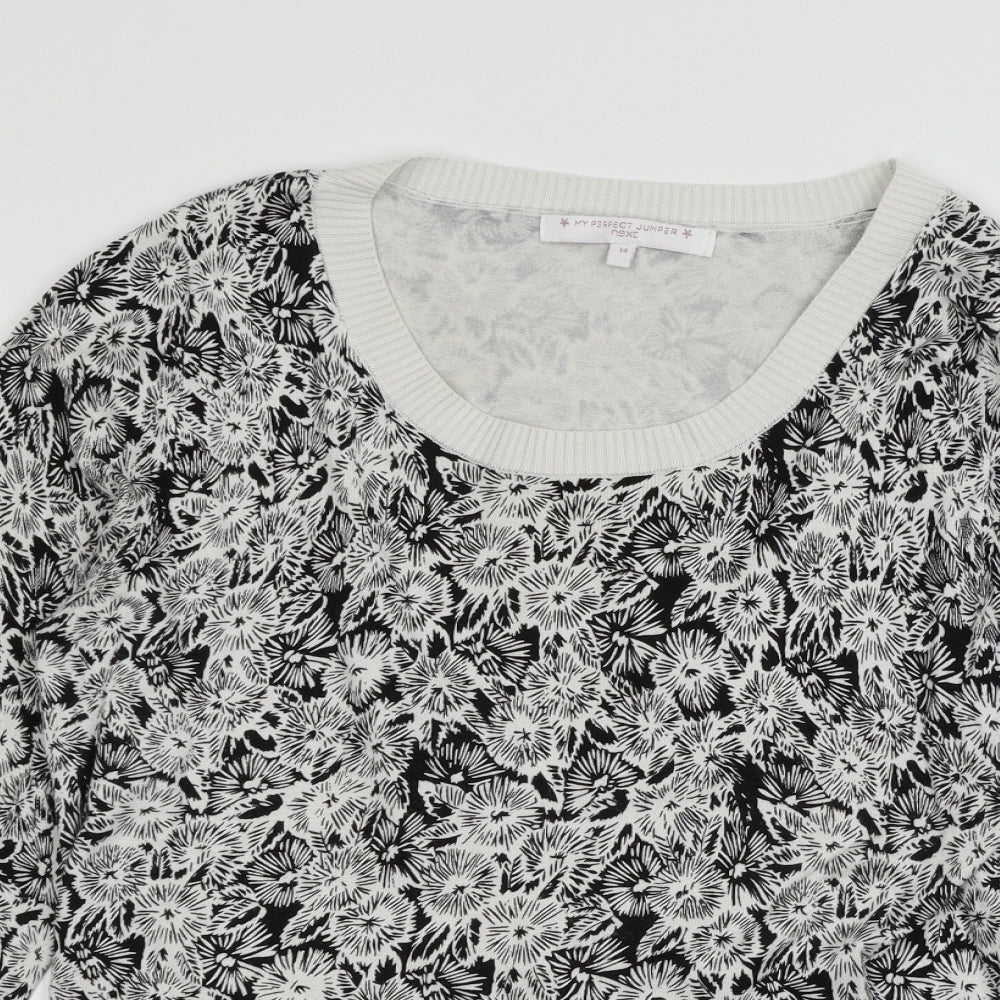 NEXT Womens White Floral Knit Pullover Jumper Size 14