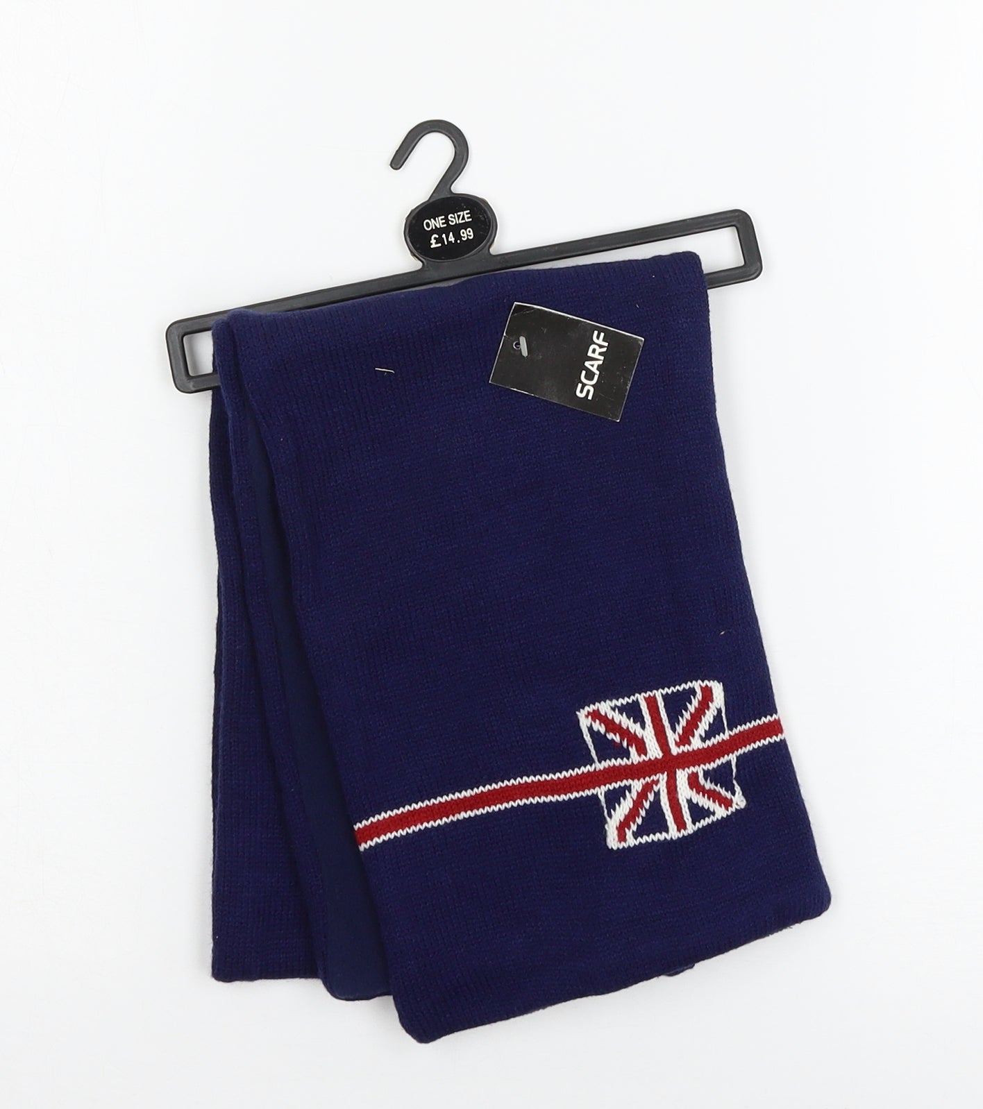 Scarf Mens Blue Geometric Knit Rectangle Scarf Scarf One Size  - Union Jack