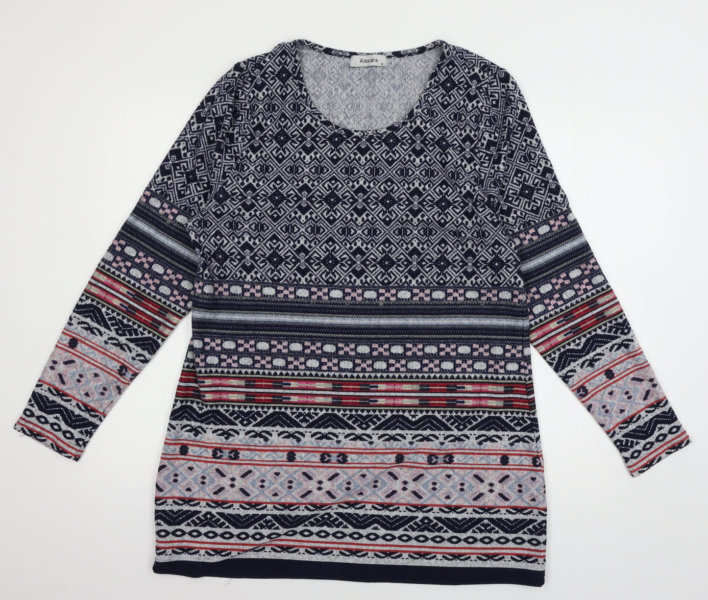 Alexara Womens Blue Geometric Knit Pullover Jumper Size 18