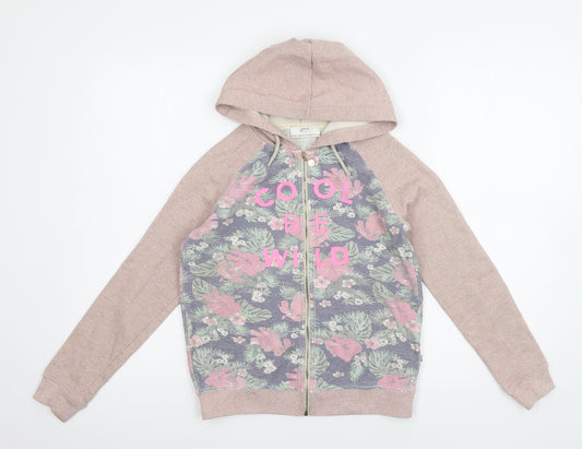 Le Temps des Cerises Girls Pink Floral Jersey Full Zip Hoodie Size 12 Years  - Cool to be wild