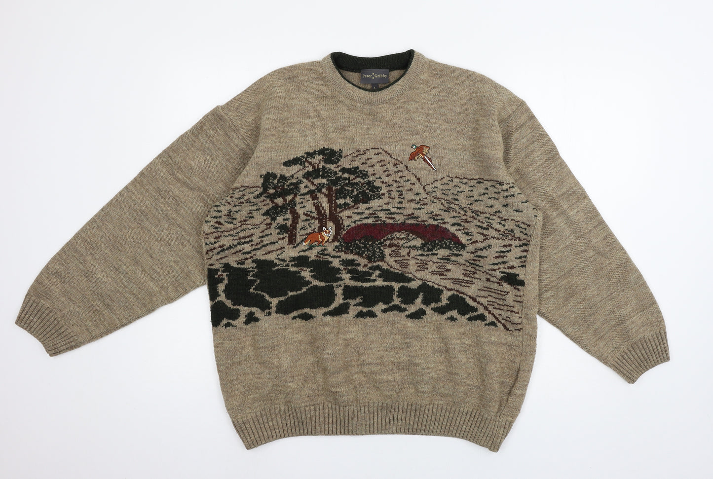 Peter Gribby Mens Brown  Knit Pullover Jumper Size L  - Fox