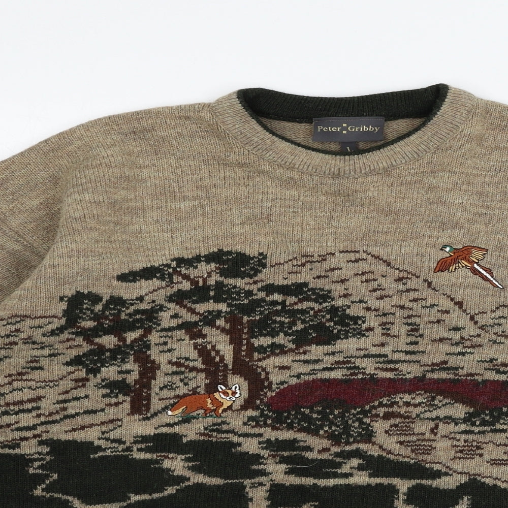 Peter Gribby Mens Brown  Knit Pullover Jumper Size L  - Fox