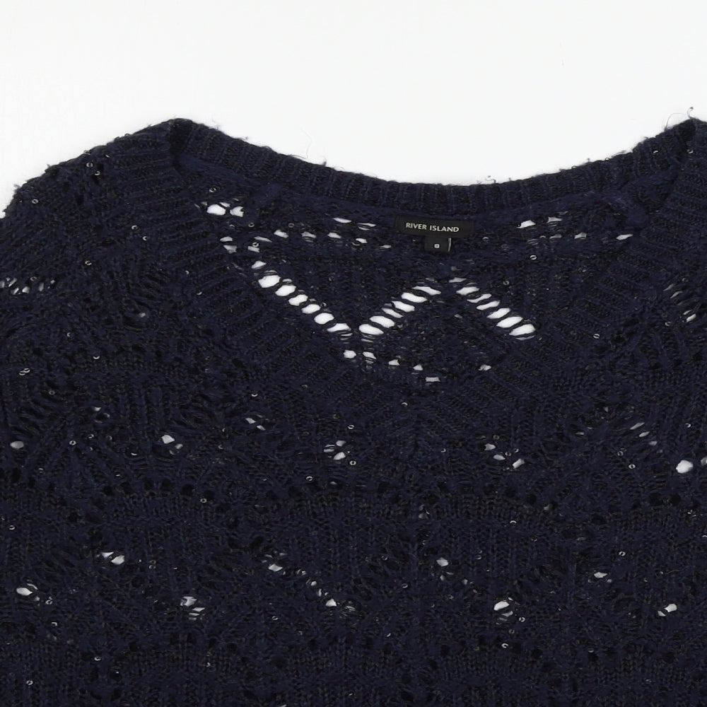 River Island Womens Blue  Knit Pullover Jumper Size 8