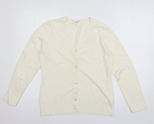 Front view of BHS women’s ivory knit cardigan jumper, size UK 12
