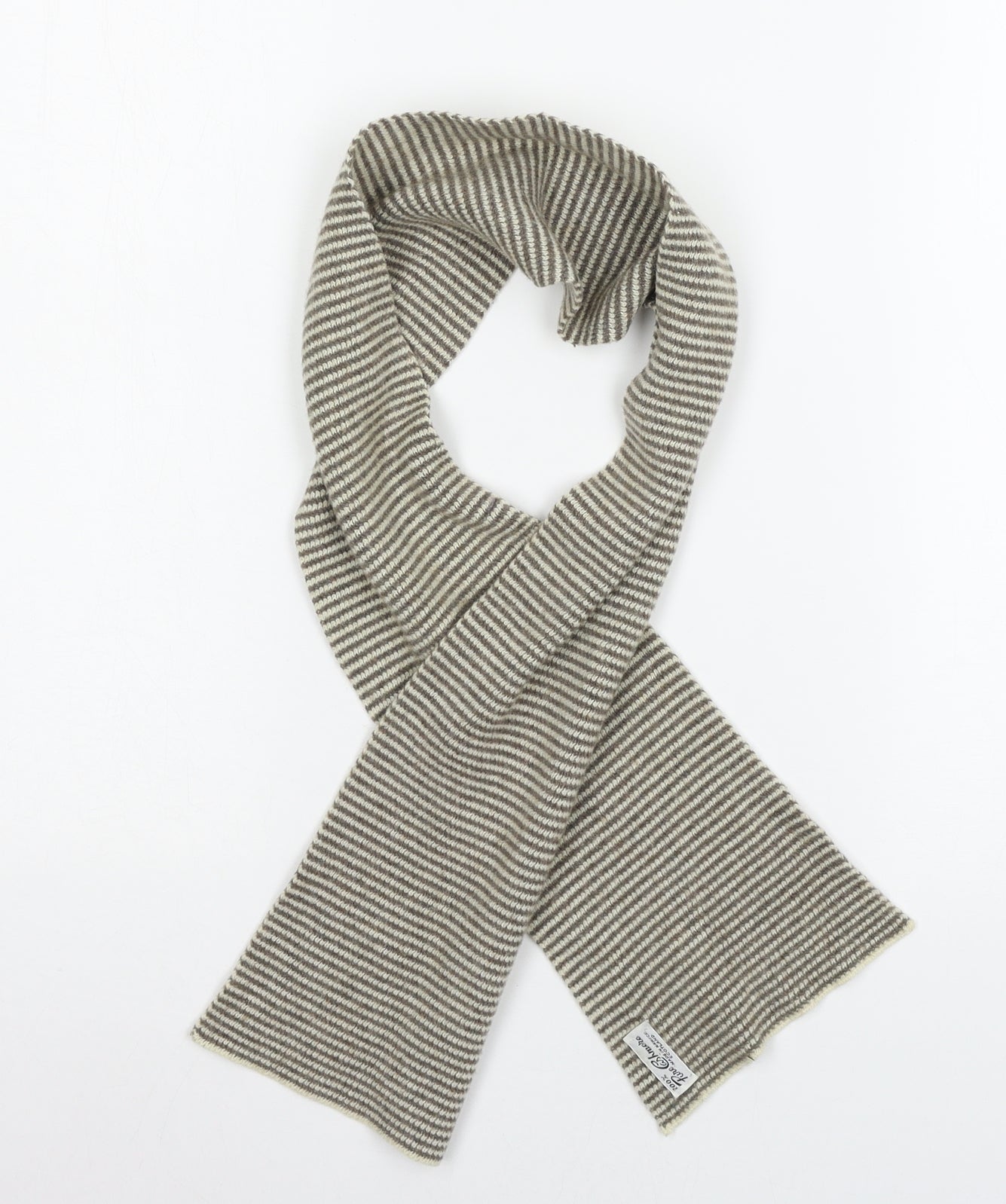 Preworn Womens Beige Striped Knit  Scarf