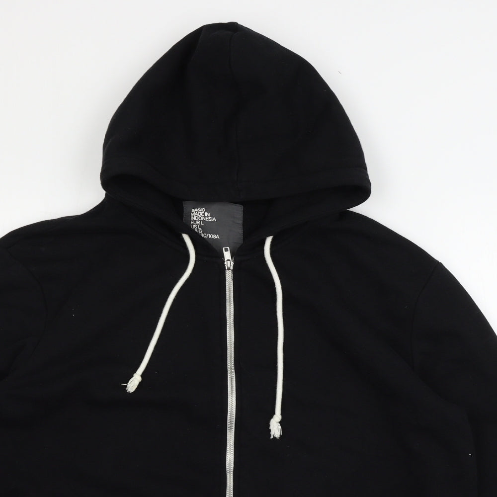 H&M Mens Black  Jersey Full Zip Hoodie Size L
