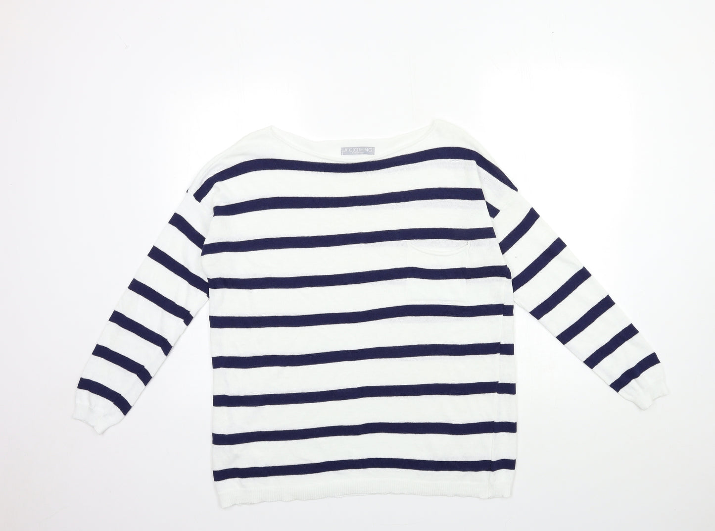 LV Clothing Womens White Striped Knit Pullover Jumper Size L