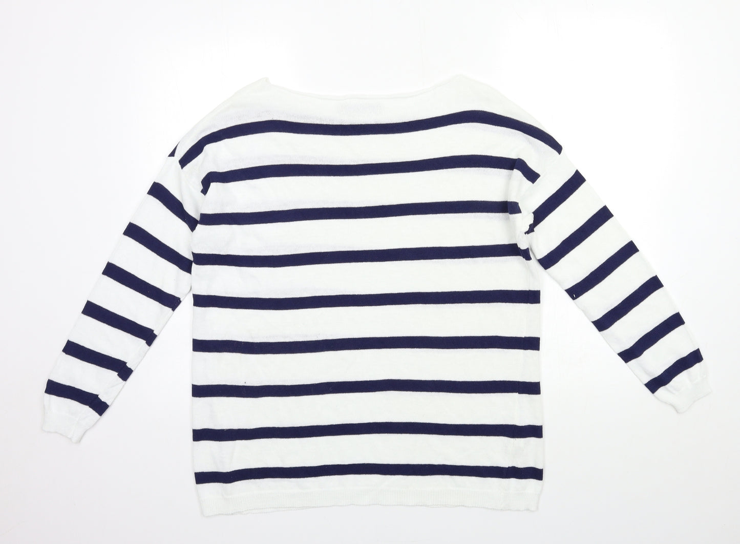 LV Clothing Womens White Striped Knit Pullover Jumper Size L
