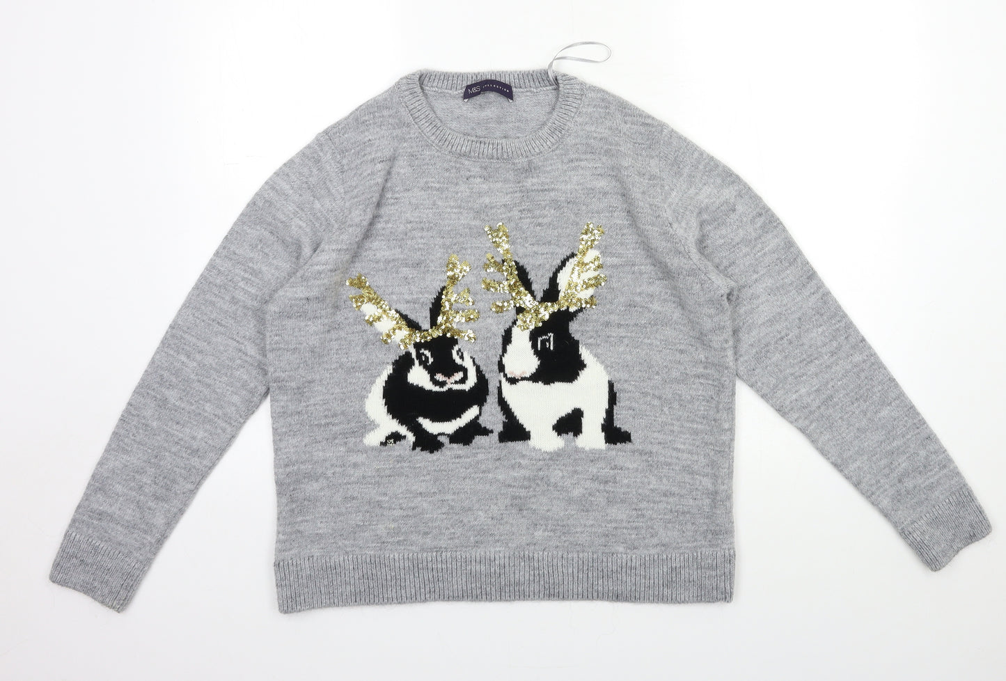 Marks and Spencer Womens Grey  Knit Pullover Jumper Size M  - CHRISTMAS