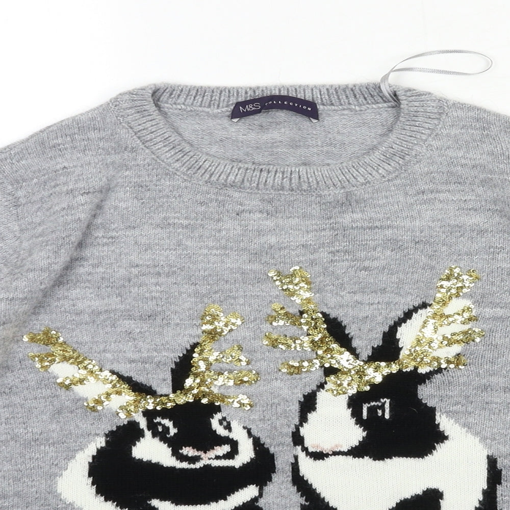 Marks and Spencer Womens Grey  Knit Pullover Jumper Size M  - CHRISTMAS