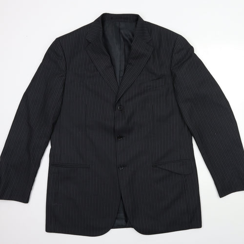 Preworn Mens Black Striped  Jacket Suit Jacket Size 44