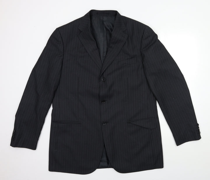 Preworn Mens Black Striped Jacket Suit Jacket Size 44