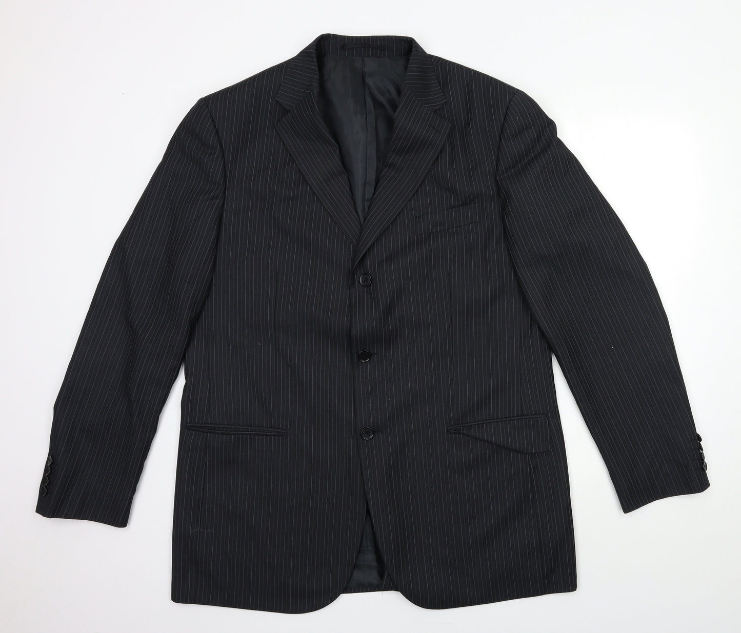 Preworn Mens Black Striped  Jacket Suit Jacket Size 44