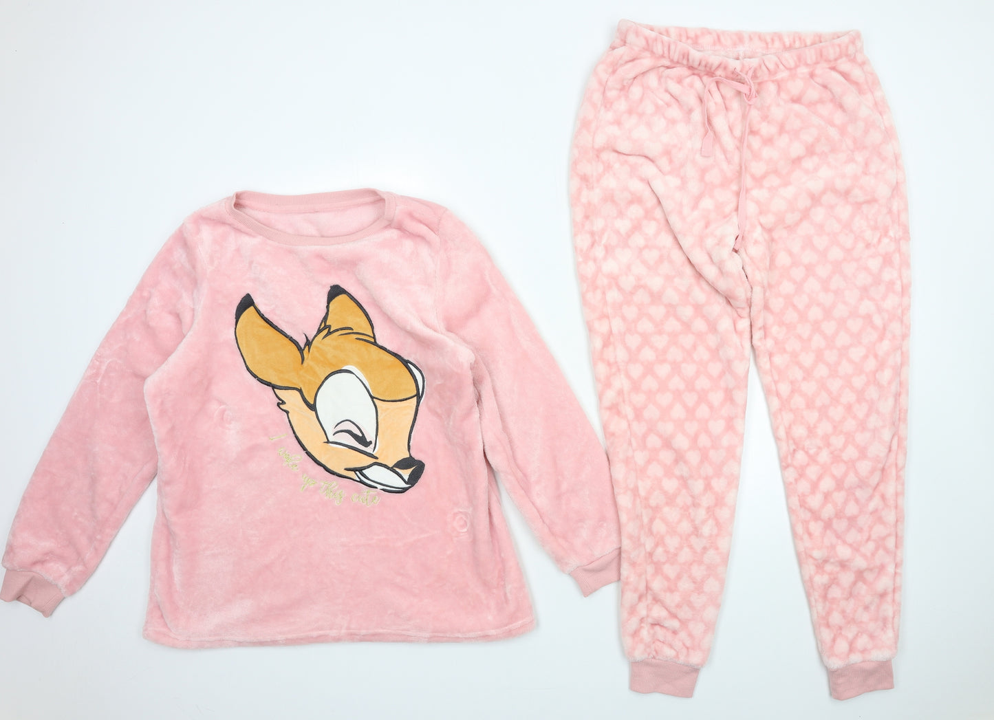 Disney Womens Pink  Fleece Top Pyjama Set Size 12  - bambi