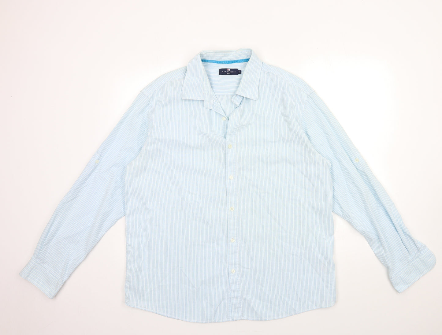 Blue Harbour Mens Blue Striped   Dress Shirt Size L
