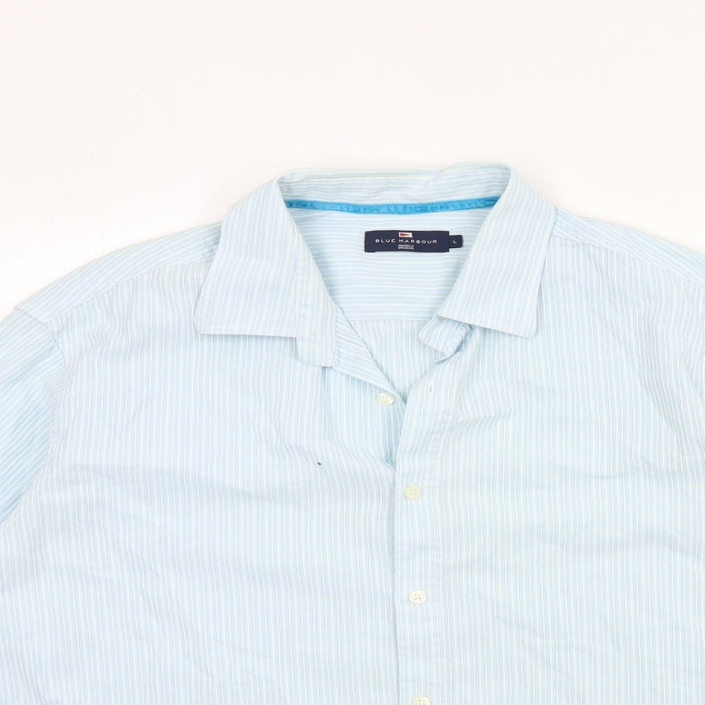 Blue Harbour Mens Blue Striped   Dress Shirt Size L